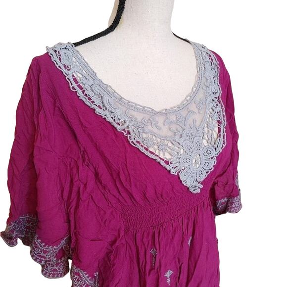 Charming Charlie Size Small Purple Grey Gray Blouse Embroidered Flowy Chic Boho - Picture 1 of 14